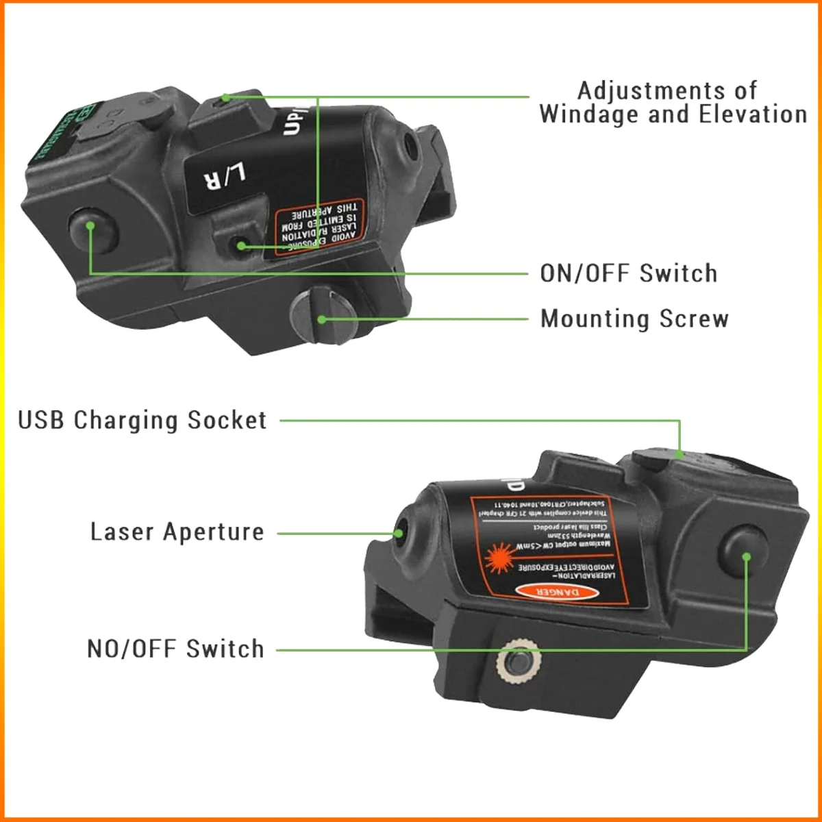 FANDAO Tactical Portable Rechargeable Laser Sight Can suit for all of pistol with picatinny rail Shockproof and Subzero working