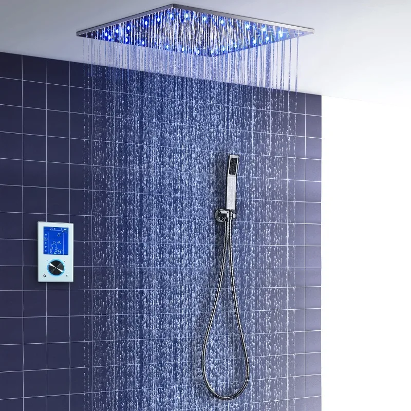 Factory Direct 2026 European-style thermostatic screen type concealed  shower set Intelligent numerical control LED rain shower