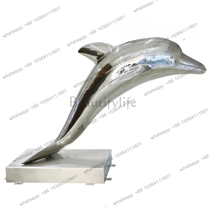 

Outdoor Outdoor Pool Landscaping Stainless Steel Simulation Dolphin Fish Ornament Large Floor Sculpture