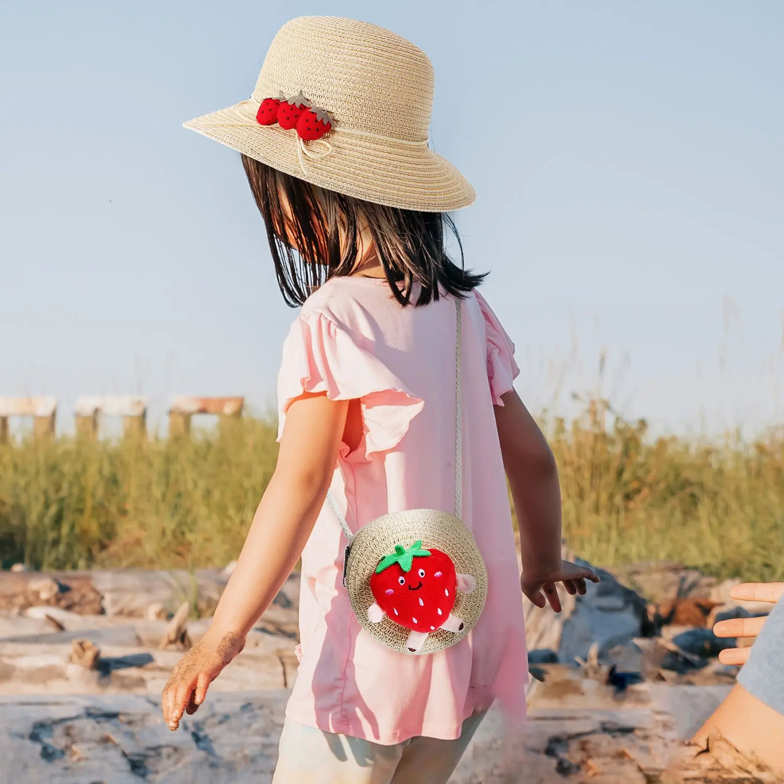 Conjunto de monedero de fresa, bolso cruzado ligero para playa