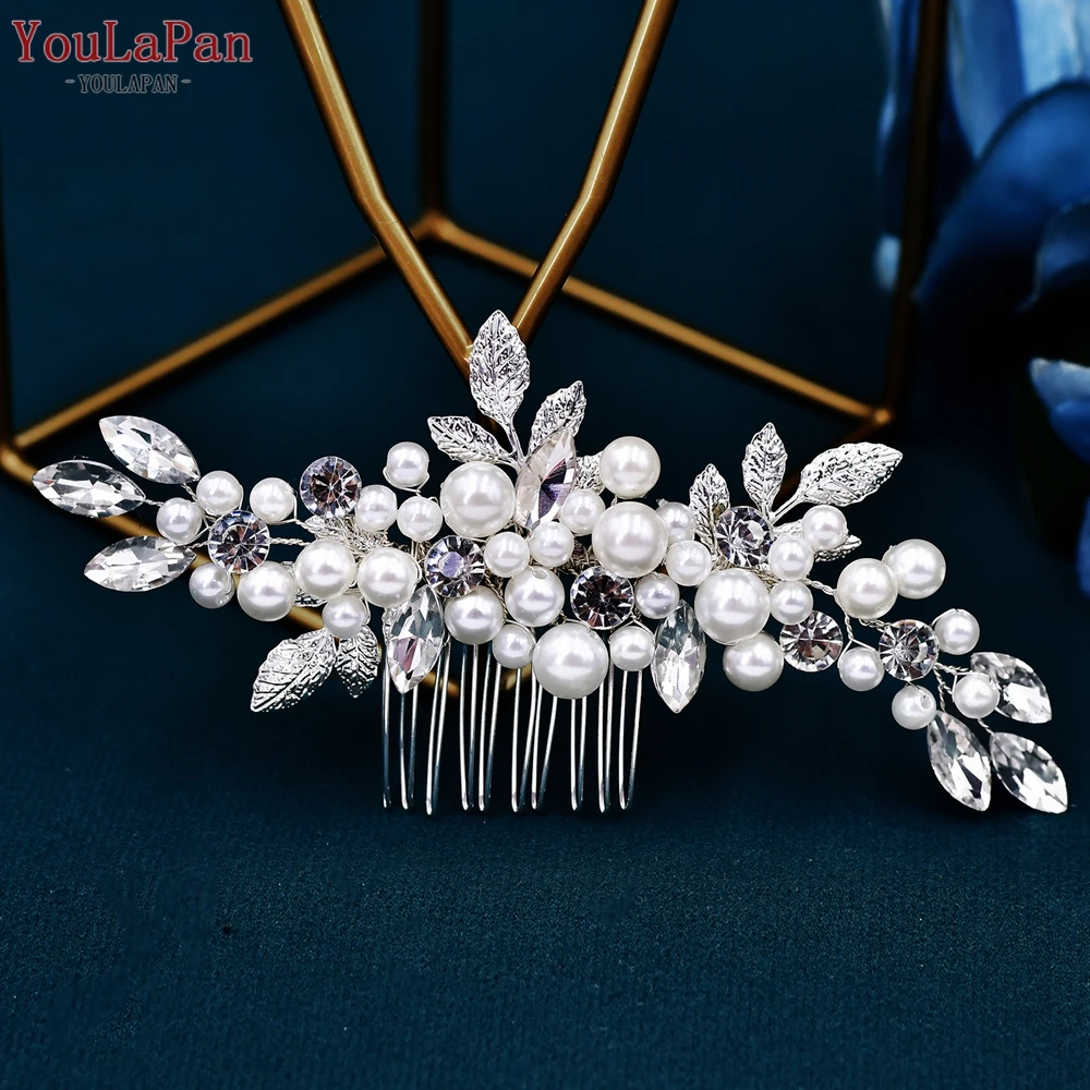 YouLaPan White Pearl Bride Headdress Hair Comb Handmade Wedding Hair Accessories Bridesmaid Bridal Hair Clip for Party HP596