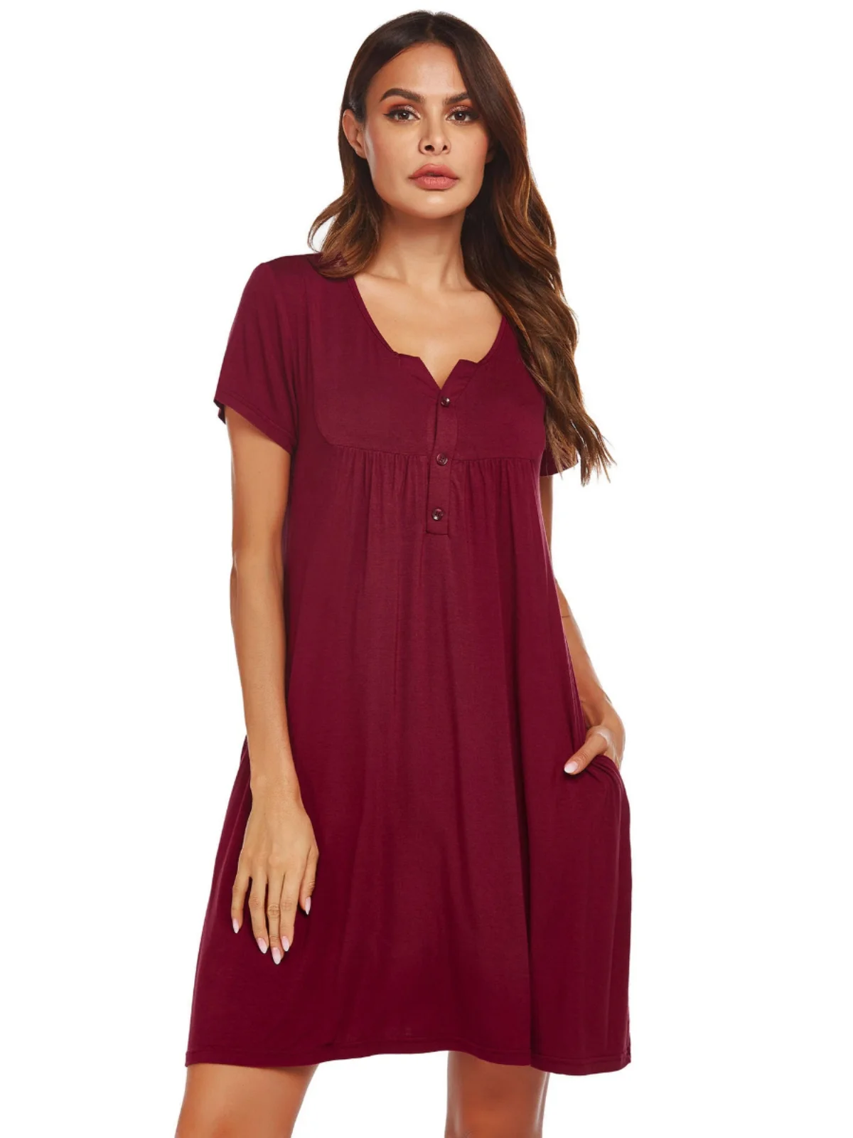 Summer ort Sve ket Color Blo Midi Dr A-Line Skirt V-Ne Women's Faion Polyester Fiber 8-24 Years Old