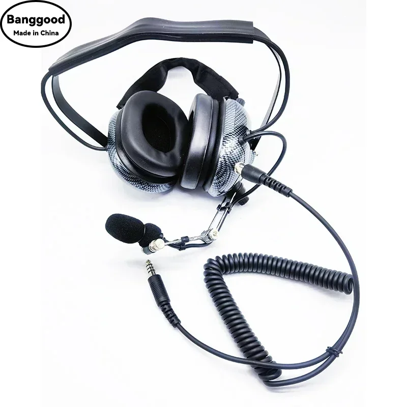 탄소 섬유 U174 파일럿 헤드셋 ‎ H41-CF 항공 헬리콥터 헤드폰, 레이싱 라디오용 머리 뒤에 능동형 소음 제거