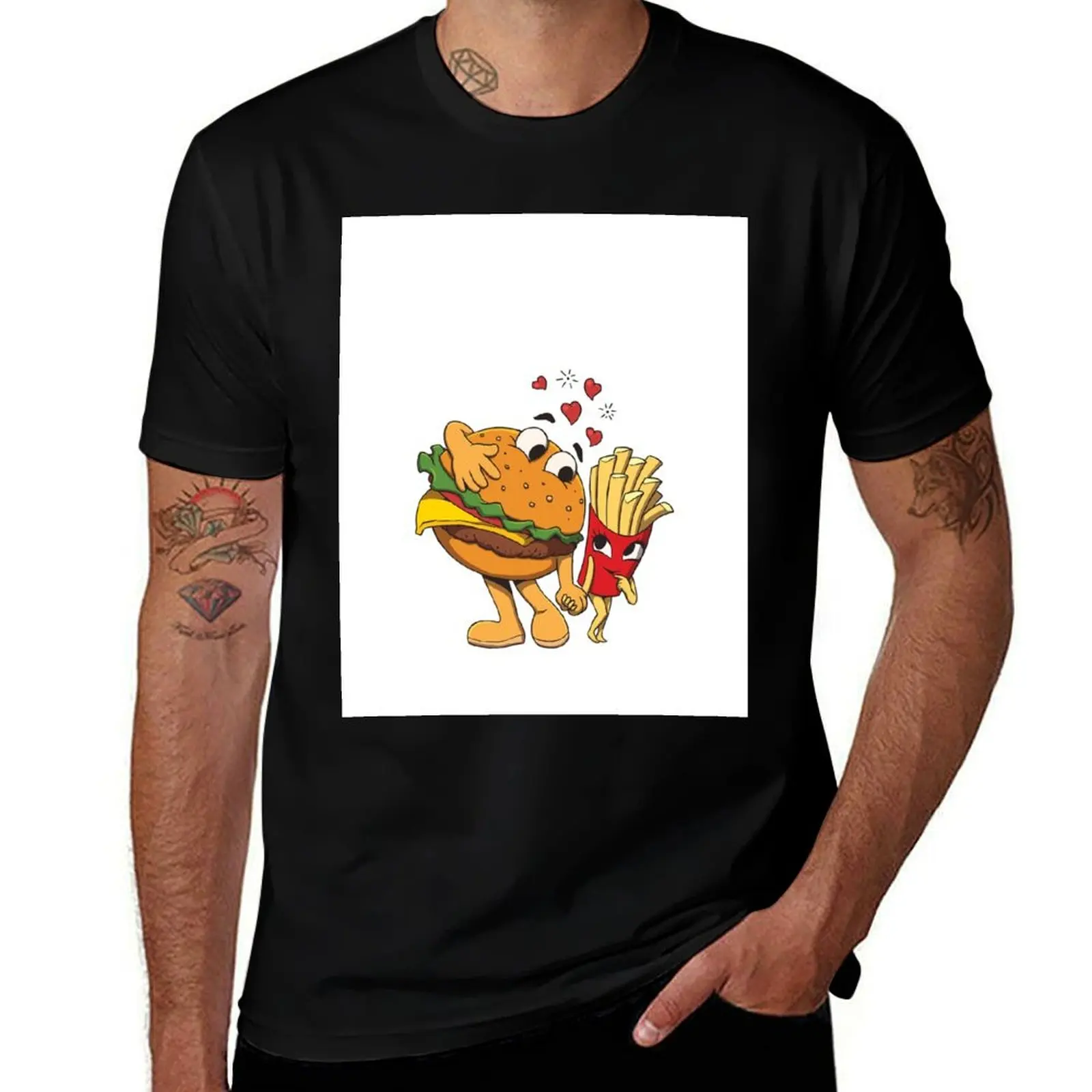 Love Between Burger And Fries T-Shirt Plus Size Comfort Fit Tee T-Shirt