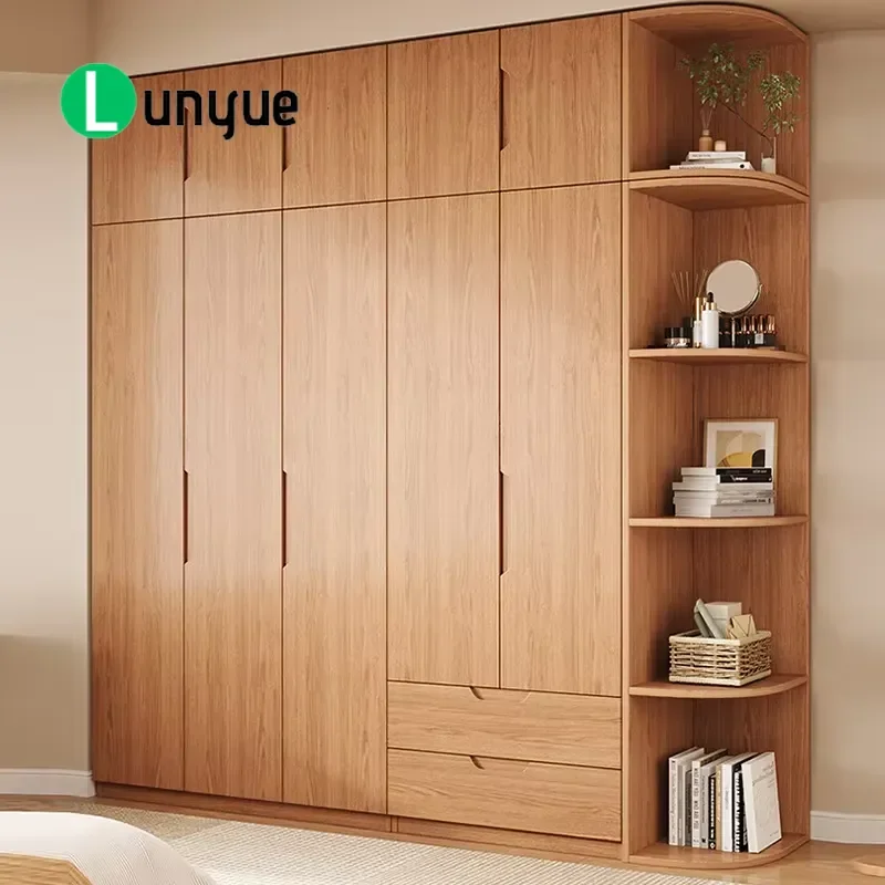 Multifunctional Wooden Wardrobe with Corner Shelves Space Saving Bedroom Furniture for Clothing Decorative Storage Home