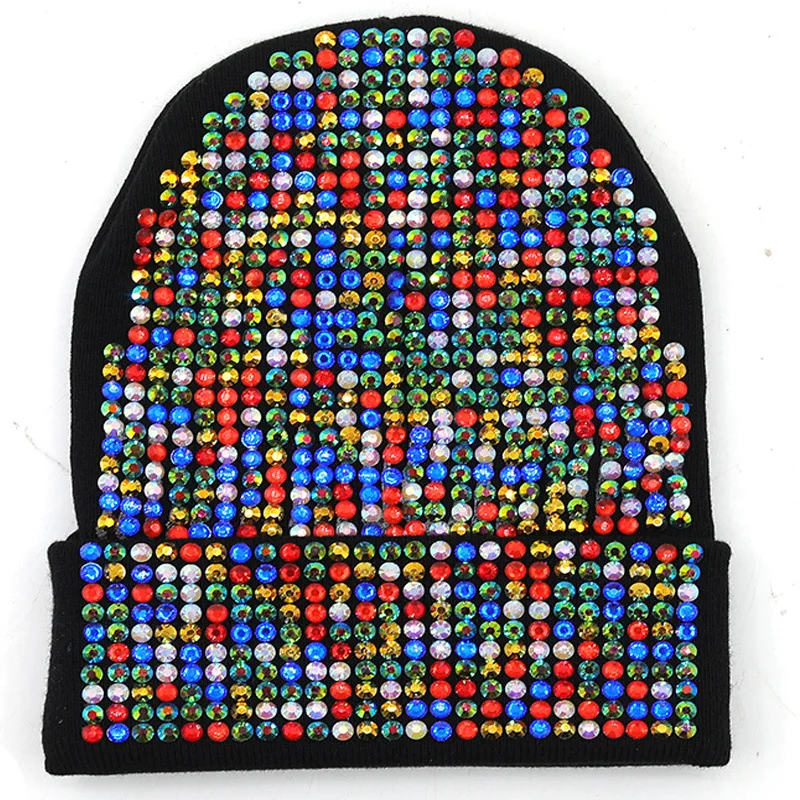 

Beanie Hat Skull Slouchy Unisex New Cap Diamond Inlaid Brimless Bell Shaped Handmade Woolen Warm Sticky Diamond Knit 7M857