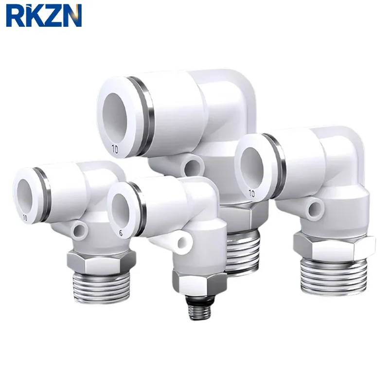 White Pneumatic Quick Connector L-Shaped PU Hose Air Pipe 8 10 12mm External Thread BSPT 1/4 1/2 1/8 3/8 M5 Brass PL8-02 10-03