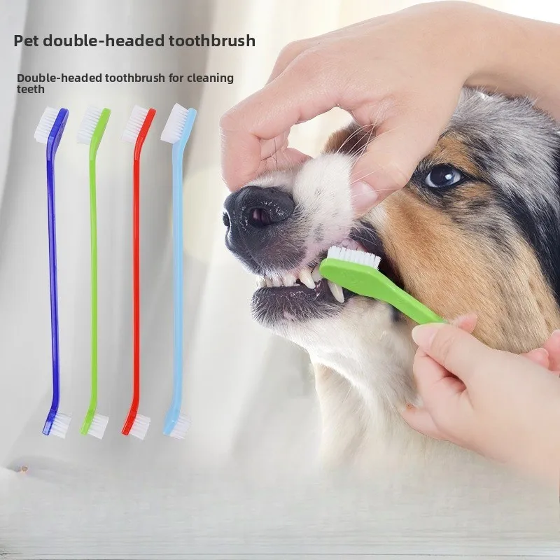 Pet Toothbrush 2-in-1 Double Head Dog Cat Toothbrush 360° Deep Cleaning Oral Care Tool for Small Animals, Soft Silicone Bristles
