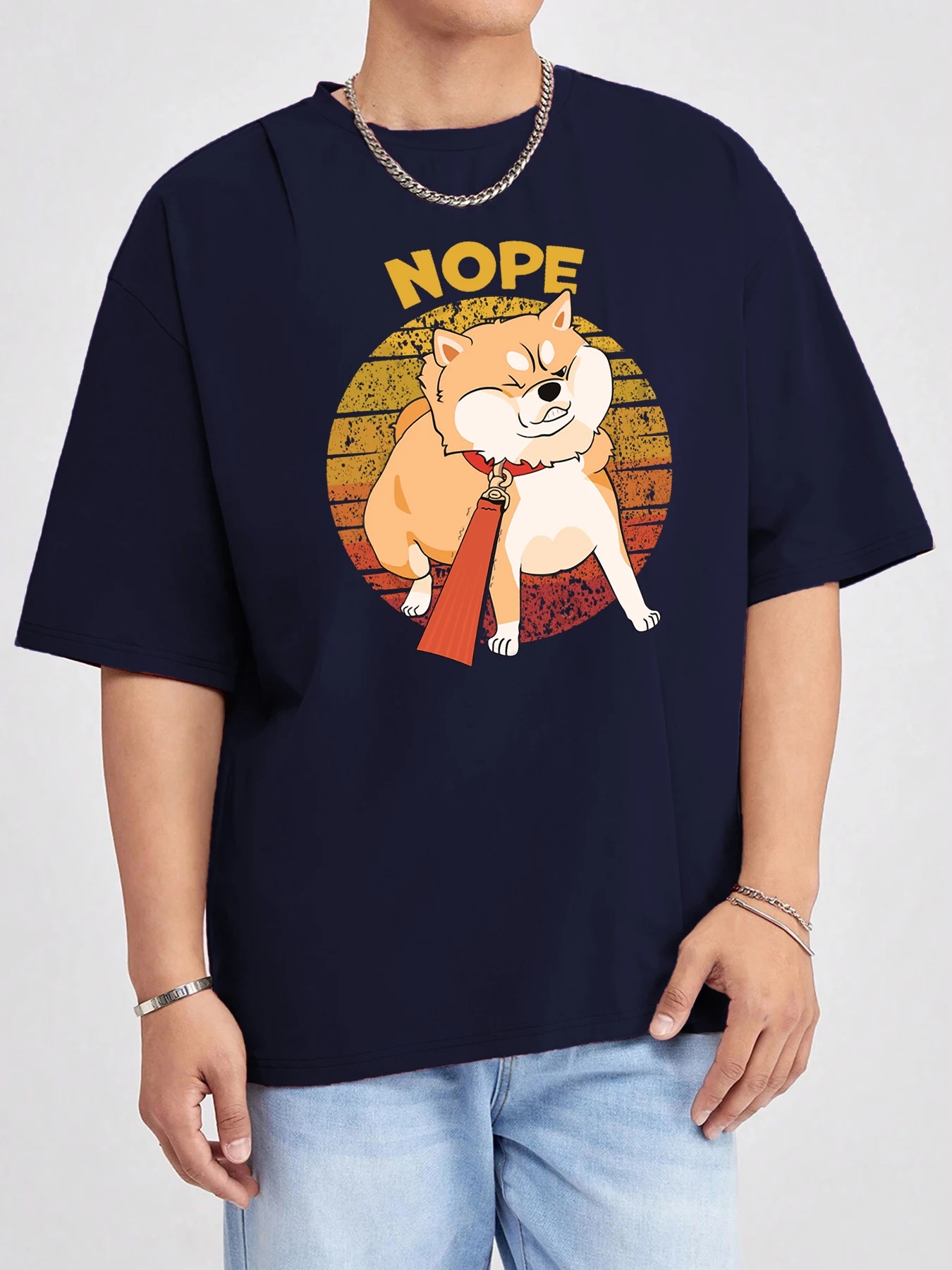 Nope Beständig Shiba Inu Gedruckt Herren T Shirt Sommer Atmungsaktive T-Shirts Weiche Cartoon Tops Baumwolle Hip Hop Mode Streetwear
