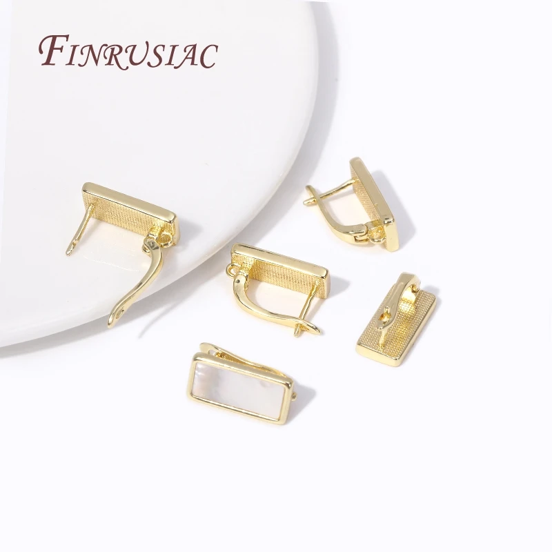 Natural Shell Rectangle Earring Fasteners Ear Wire Clasps 18K Gold Plated Basic Earring Hooks For DIY Women Ear Jewelry Making