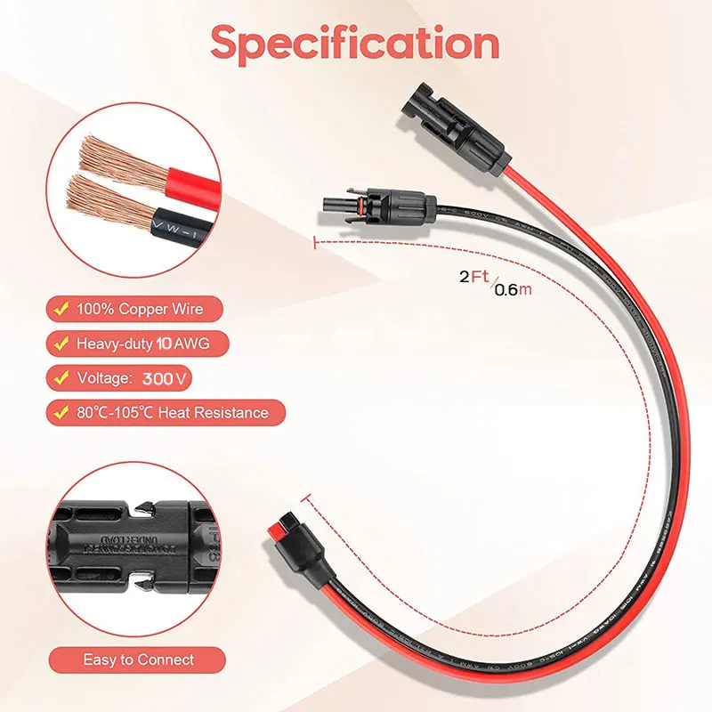 10AWG 30A 0.6m/2Ft Solar for Anderson Extension Cable for Portable Power Station/Solar Generator/RV/Golf Cart/Ham Radio Etc.