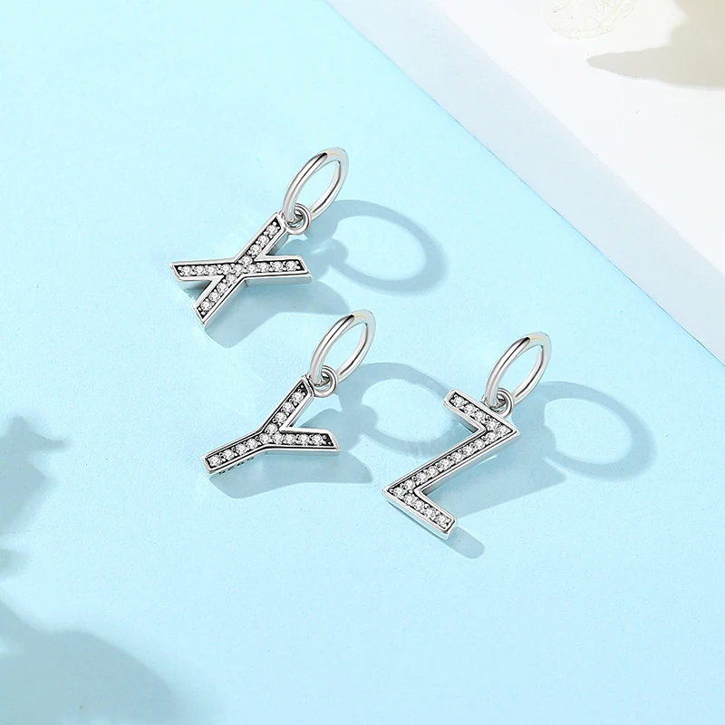 Ciondoli originali in argento Sterling 925 A-Z lettere numeri alfabeto ciondolo perline Fit Pan bracciali collane donna gioielli fai da te