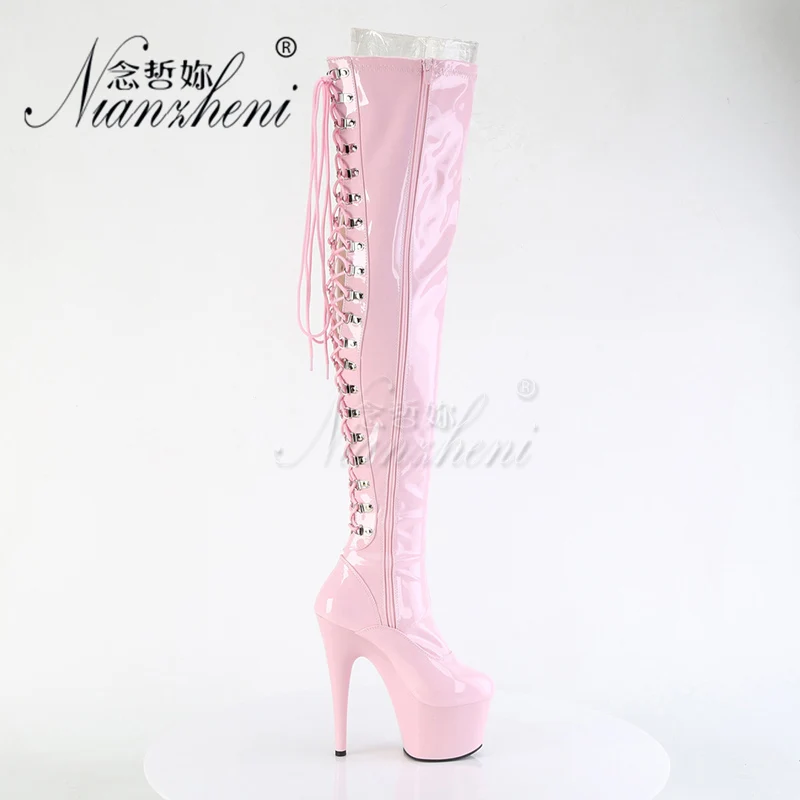 8Inch Pole Dance 15cm Stripper Heels Platform 20cmOver The Knee Boots Sexy Fetish Thin Heels Big Size Pink High Heels Catwalk