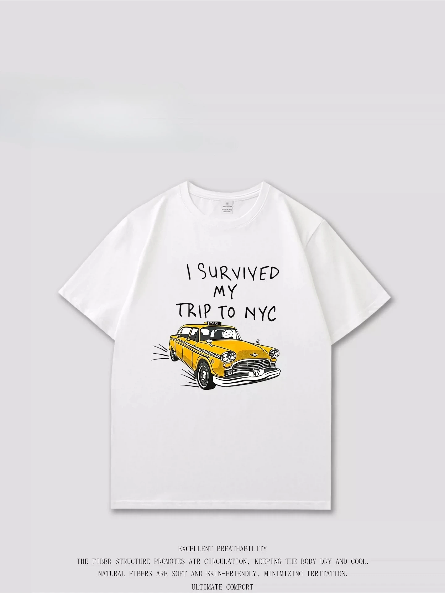 I Survived My Trip To NYC Taxi Funny Tee T Shirt Men's Women's Retro Cool Graphic Print Oversized Short Sleeve Streetwear Top