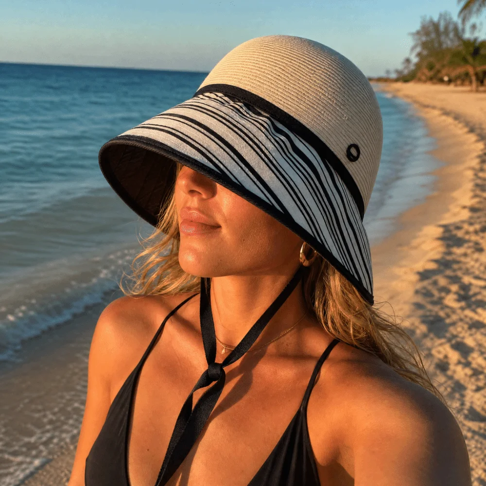 

Boho Stripe Weave Large Brim Bucket Hat Sun Protection Oversized Straw Hat Foldable Breathable Beach Hat Beach