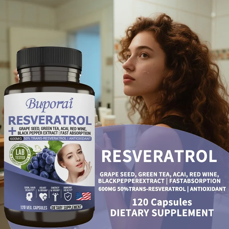 

Resveratrol Capsules - Antioxidant, Boosts Energy and Focus, Support Heart, Joint and Brain Function Health, Boosts Immunity