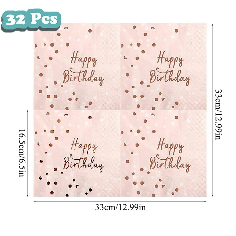 Happy Birthday Napkins 3-Ply Paper Napkins Pink Gold Table Decoration Children's Birthday Decoration