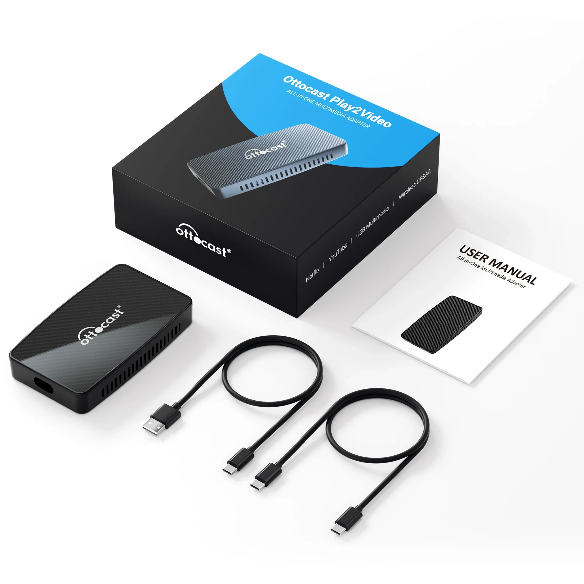 OTTOCAST Play2Video Wireless CarPlay Android Auto Adapter