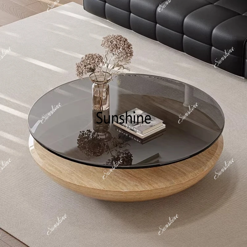 

Italian minimalist suspended coffee table, high-end small apartment round coffee table in the living room