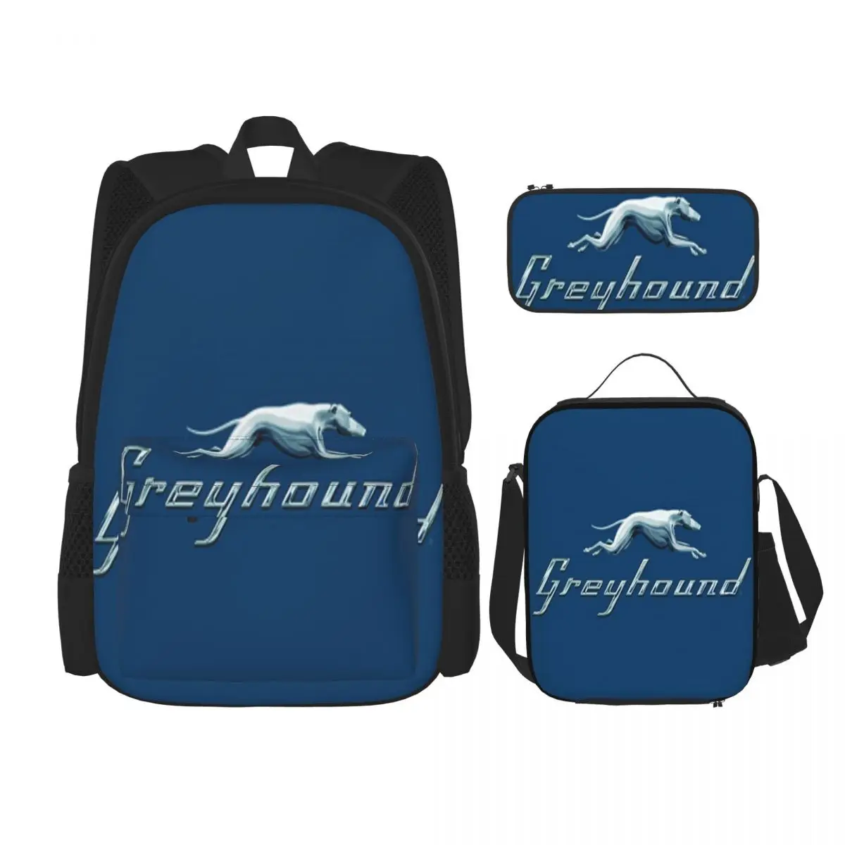 

GREYHOUND BLUE BUS LOGO Backpacks Boy Girls Bookbag Children School Bags Cartoon Kids Rucksack Lunch Bag Pen Bag Three-Piece Set