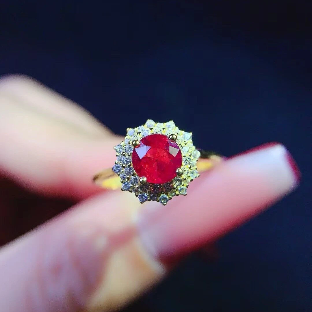 

KJJEAXCMY High End Women's Ring Natural Ruby S925 Silver with Electroplating Boasting High Clarity Full Brilliance Birthday