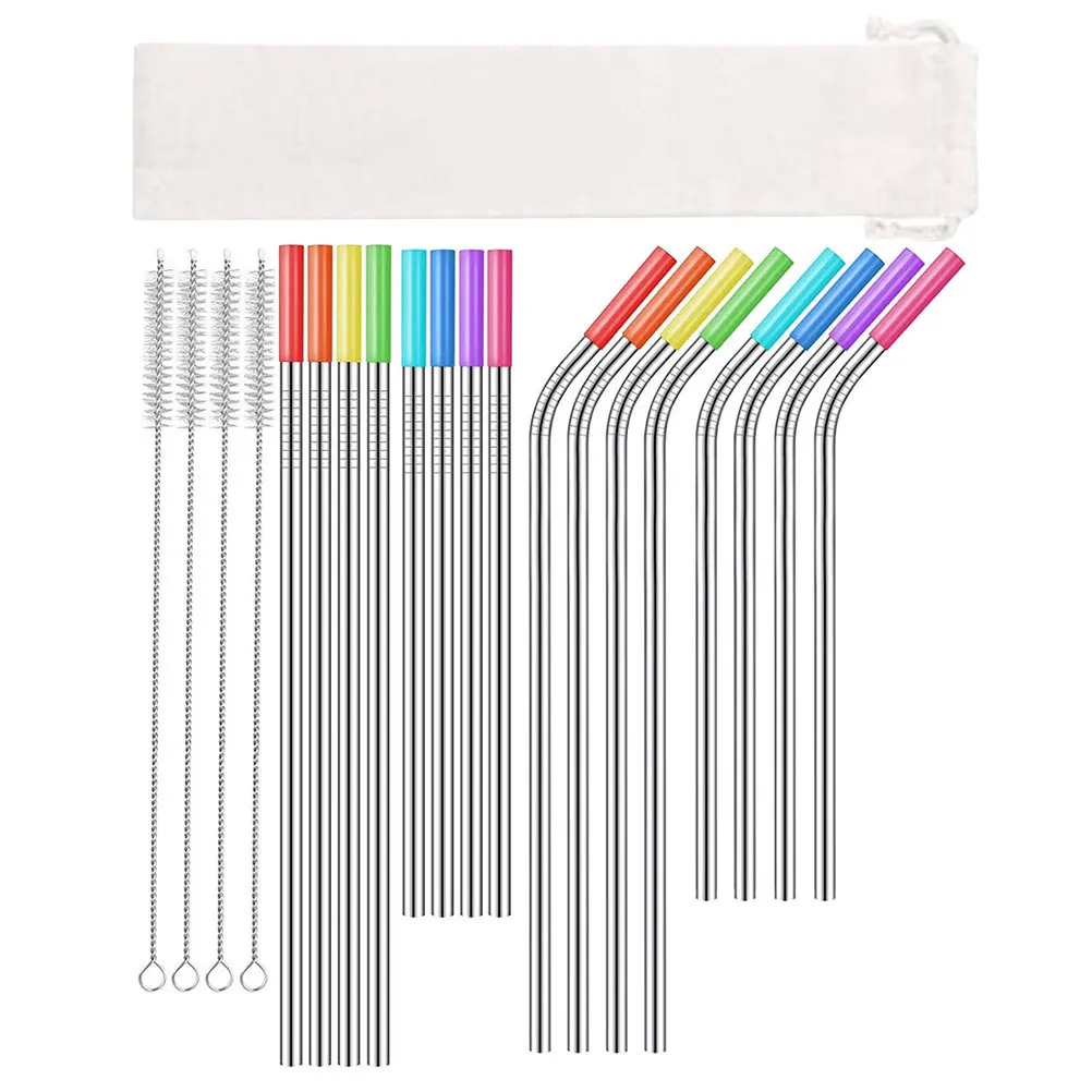 

1Set Stainless Steel Straws Set Metal Reusable Drinking Straws for Party Cocktails Cold Drinks Includes Sleeve