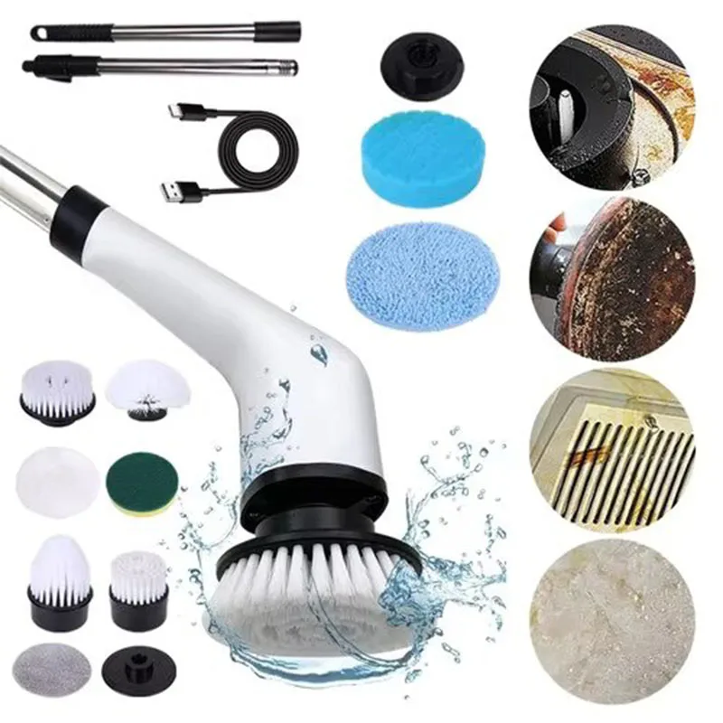 Electric Cleaning Brush 2-gear Electric Rotary Floor Scrubber Wireless Cordless 360 Adjust Extension Handle Home Cleaning Tools