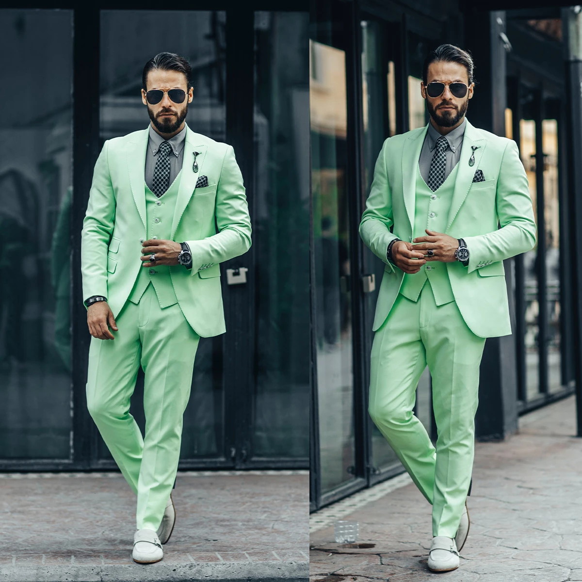 Gentleman 3 Pieces Men Wedding Tuxedos Mint Green Outfits Wedding Pants Sets Business Formal Wear