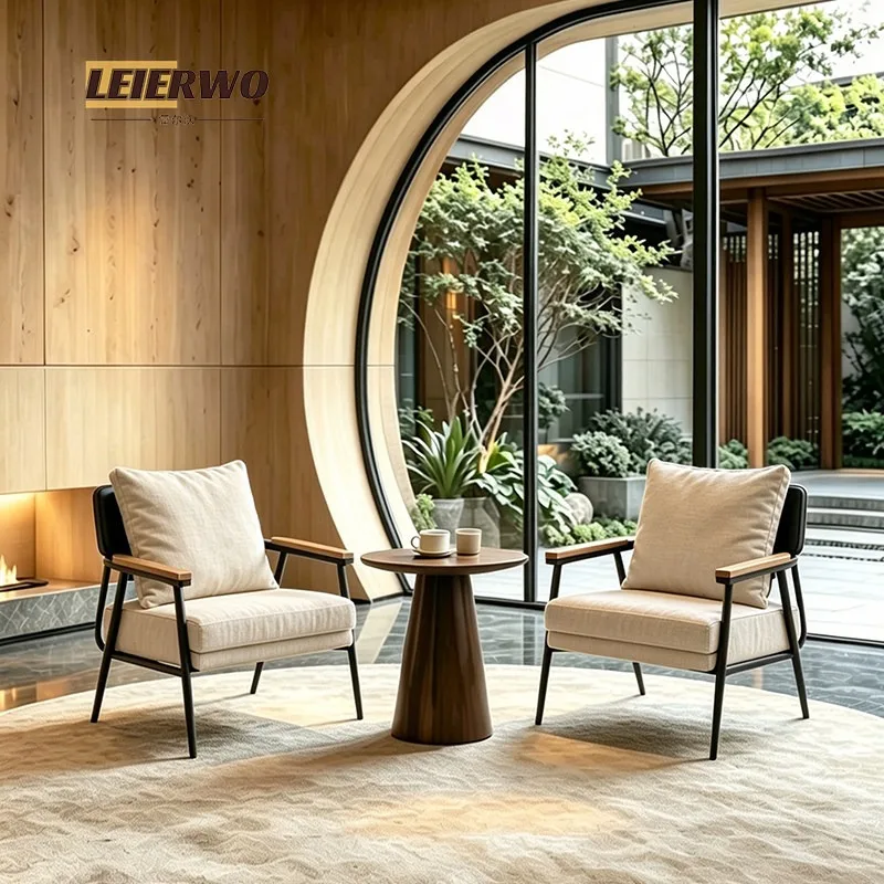 Retro single sofa chair light luxury leisure chair living room balcony cafe hotel reception negotiation table and chair combinat