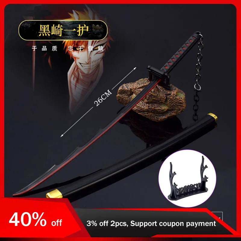 

26cm Anime Weapon Kurosaki Ichigo Ban Kai Zangetsu Katana Cos Prop All Metal Samurai Swords Toy Knife Model Ornaments Gifts