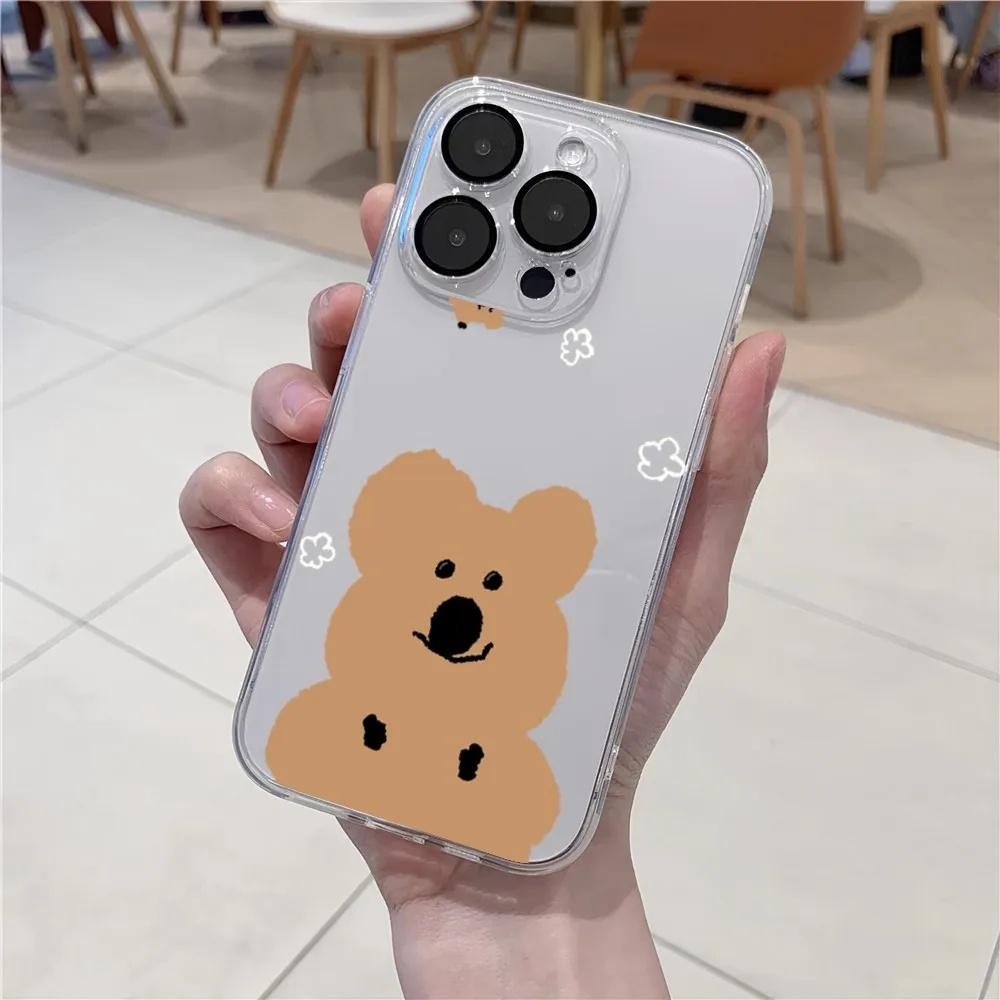 Cute D-Dinotaeng Bear Phone Case For iPhone 11 12 Mini 13 14 15 Pro XS Max X 8 Plus SE XR Transparent Shell