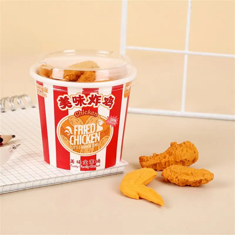 Creative Eraser Cartoon Simulation Family Bucket Fried Chicken Set Drumstick Eraser Kawaii Stationery For Kids Rubber