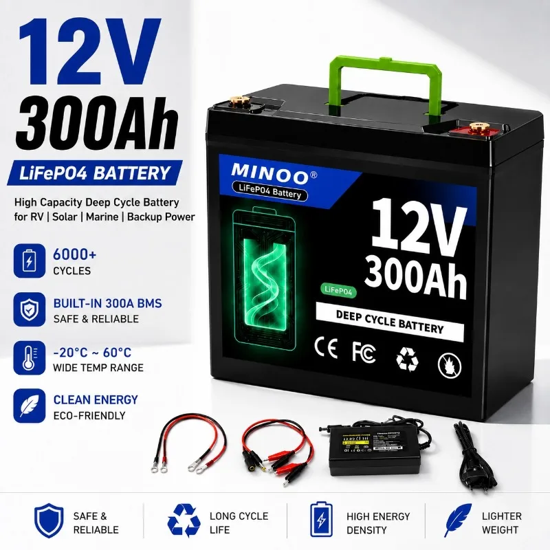 LiFePO4 12V 300Ah Lithium Battery Built-in 300A BMS 6000+ Deep Cycles Rechargeable Battery EU Fast Shipping