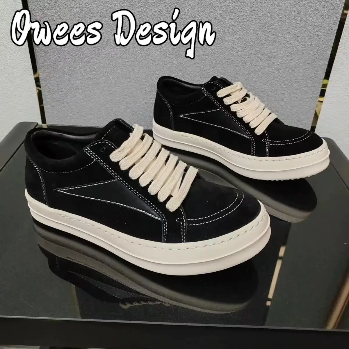 

Rock Vintage Men Natural Suede Leather Round Casual Shoes Luxury Trainers Lace Up Women Flat Sneakers Hip-hop Street Dunk Shoes