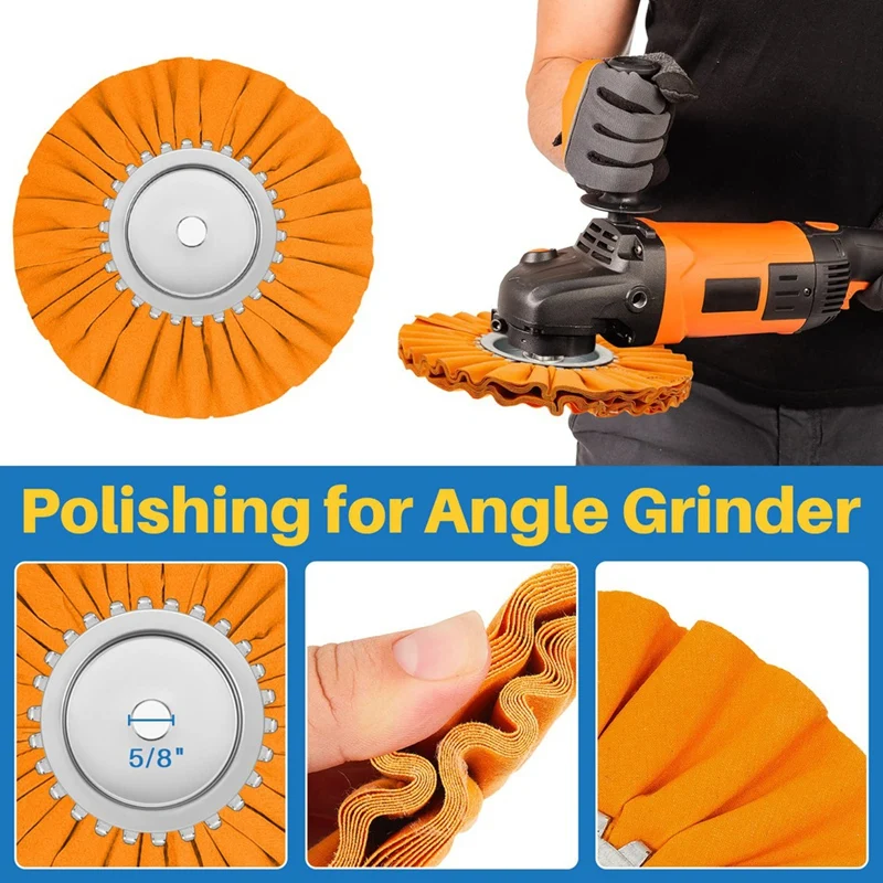 6Pcs 8Inch Airway Buffing Wheel Aluminum Wheel Polishing Kit Safe Flange In Diameter 5/8 Inch Arbor For Angle Grinder