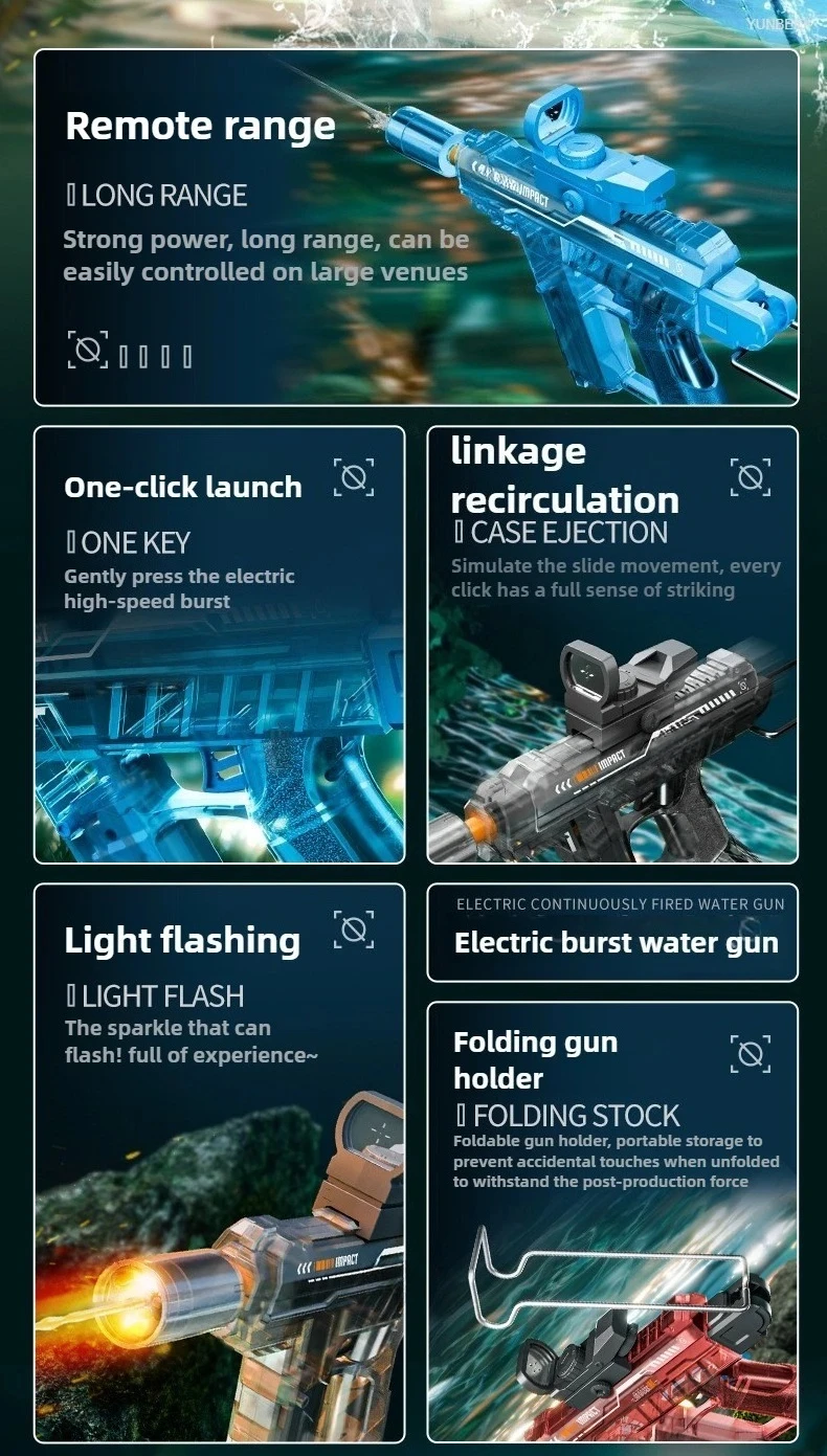Elektrisk vattenpistol med led-lampor och kontinuerlig eldgivning_voghion.com