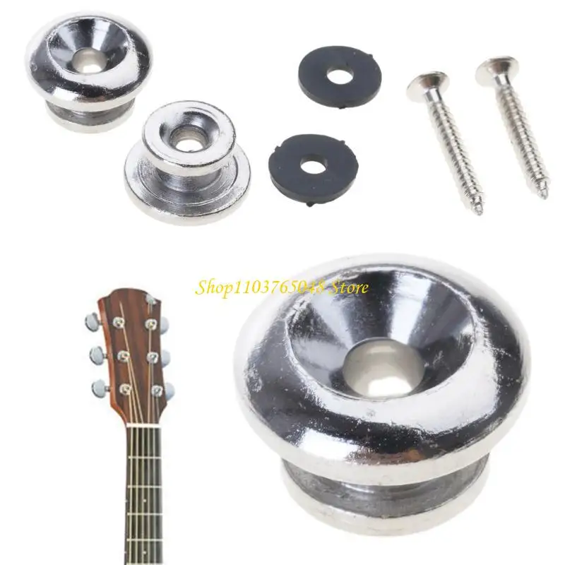 

R53E 2 Chrome Strap Button Locks Washer Screws Replacement Part For Mandolin Guitar