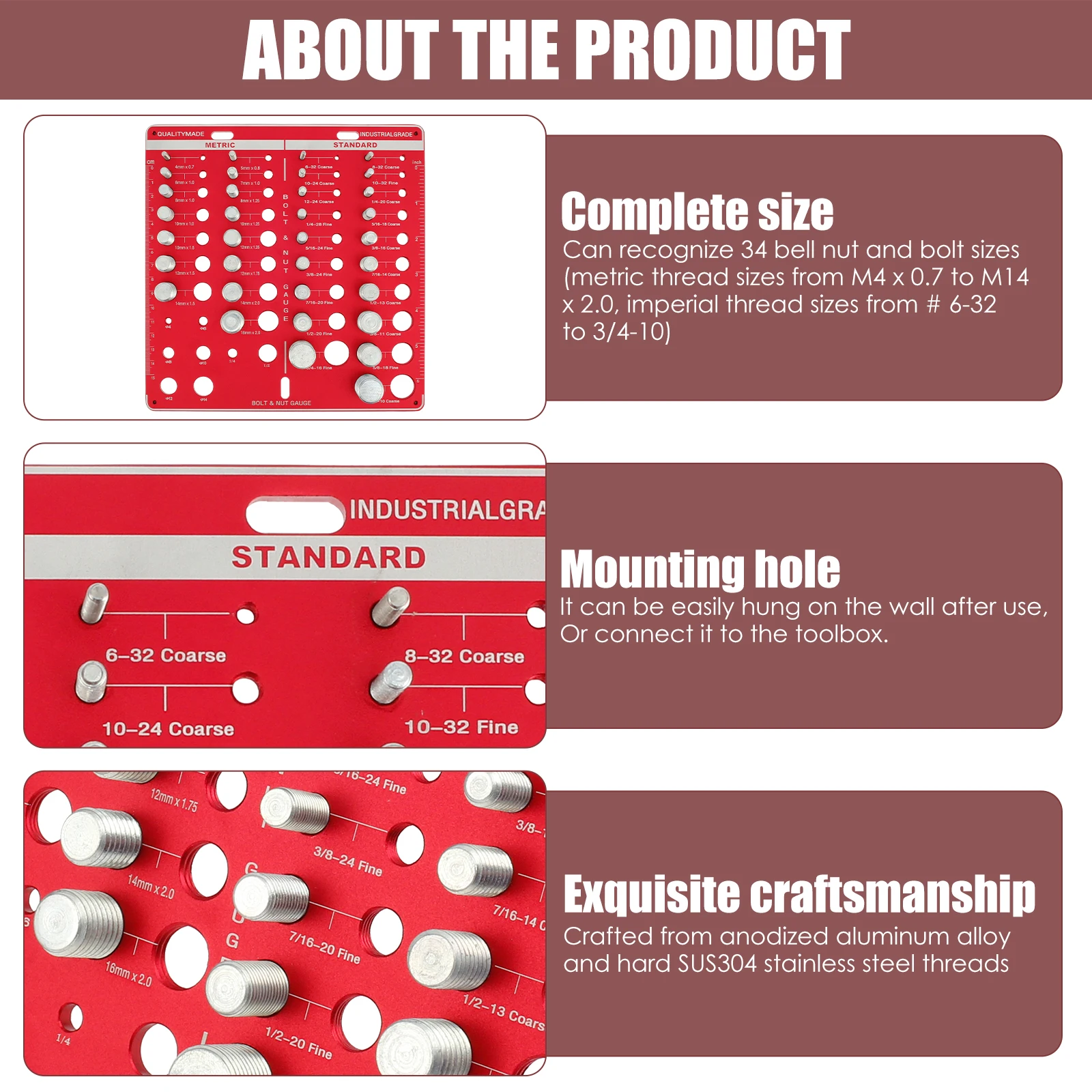 Bolt Thread Checker Portable Nut And Drill Bit Thread Checker Screws Measuring Imperials Tool ,Standard Metric Imperials Female