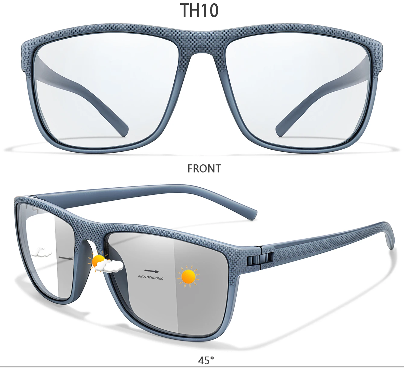 Photochrome Sonnenbrille mit PU-Etui für Damen und Herren, Vintage-Brille mit quadratischem Rahmen, zum Fahren, Angeln, Laufen, Wandern – Detail 6