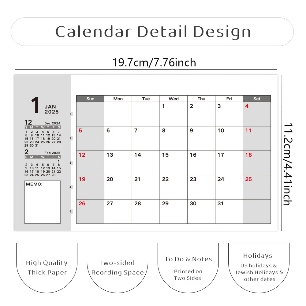 2025-2026 Transparent Waterproof PVC Cover 2 Years Desk Calendar With To Do List Notepad Memo Acrylic Coil Monthly Planner