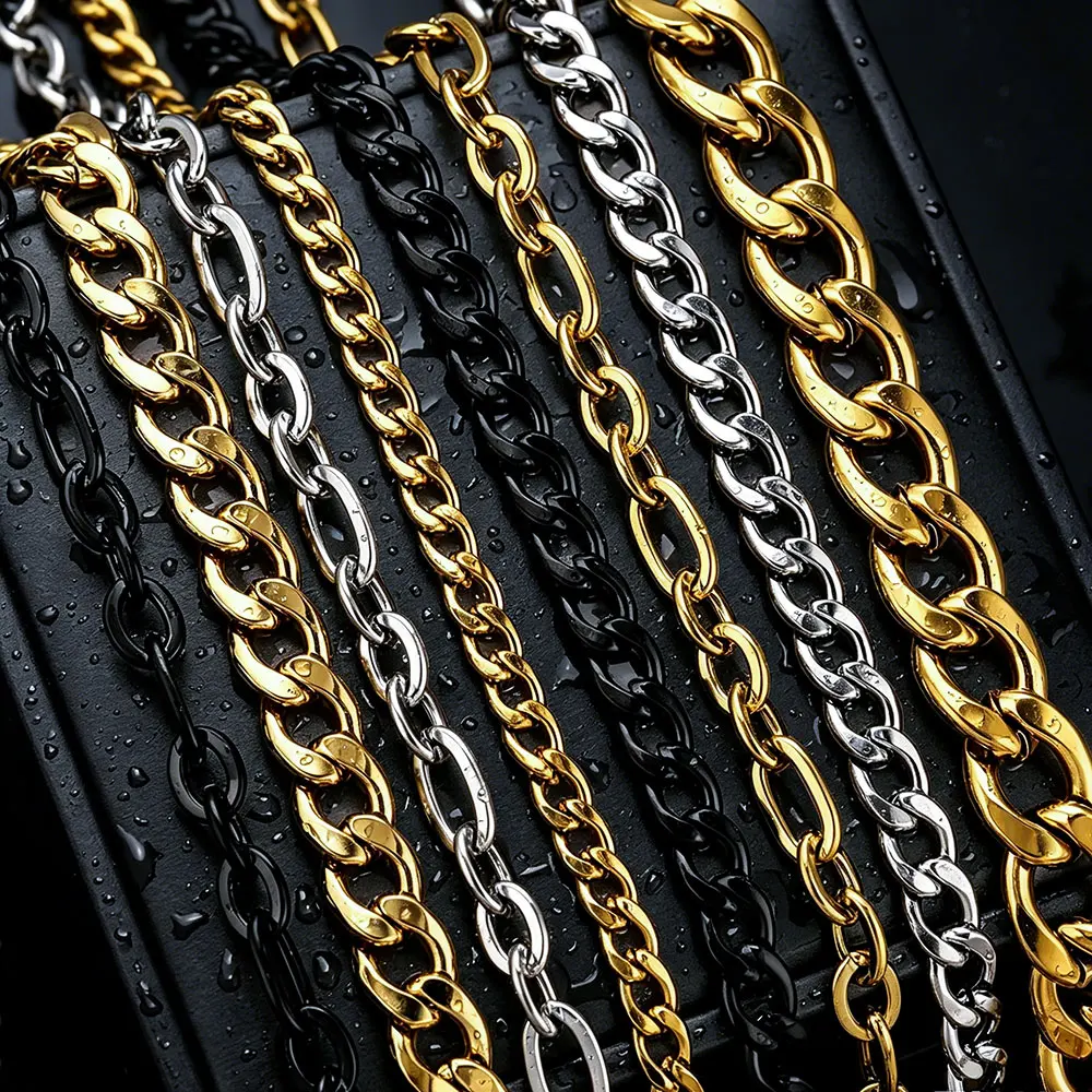 1meter Stainless Steel Black Plated Chain for Men Punk Jewelry Making Necklace Trend Chunky Link Chain DIY Bracelets Accessories