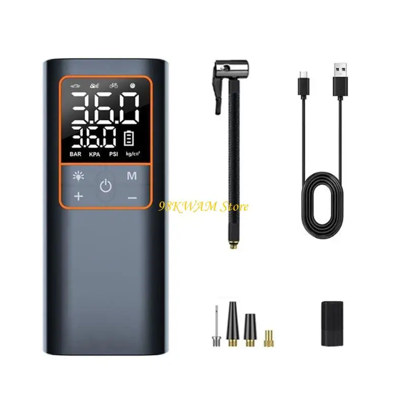 

Накачиватель шин с цифровым дисплеем 68 мкФ и светодиодной подсветкой, беспроводной перезаряжаемый воздушный компрессор типа C,