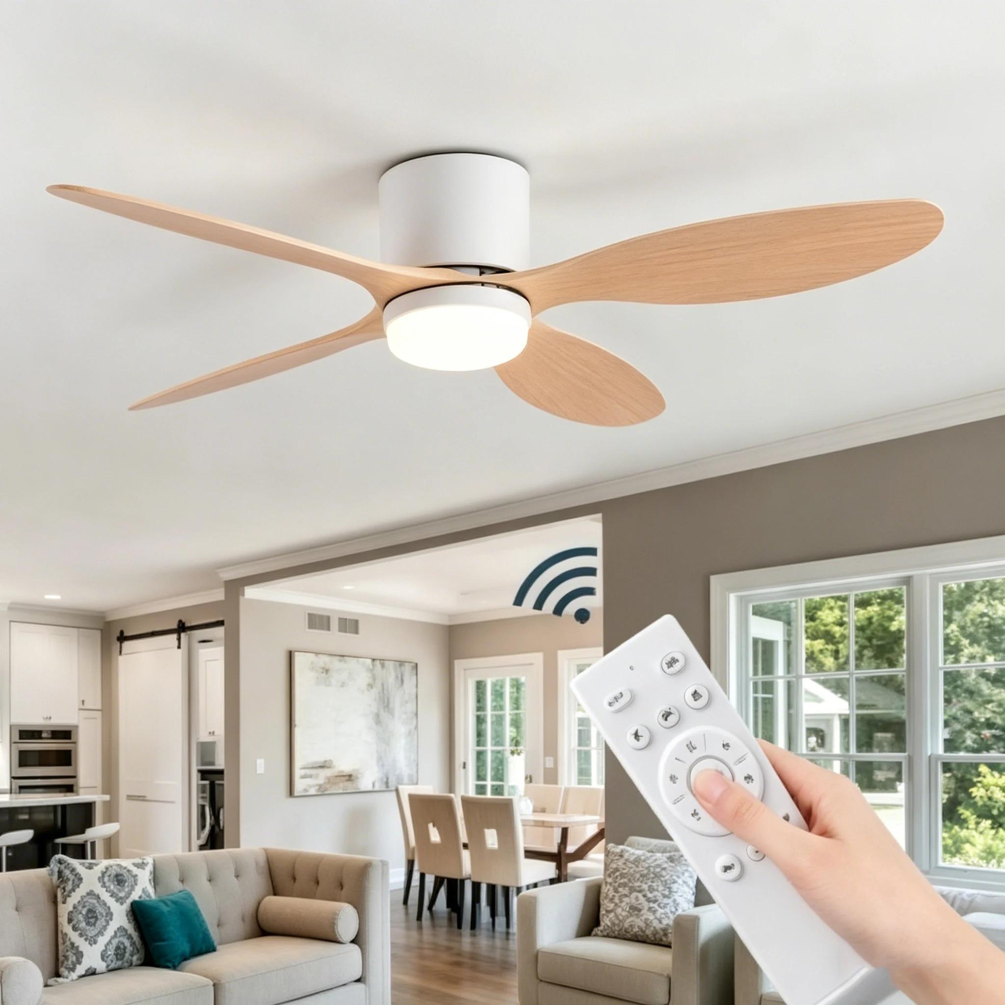 

Потолочный вентилятор с подсветкой, большой вентилятор 42-52 дюйма, двигатель постоянного тока, 6 скоростей, электрический вентилятор с пультом ДУ, светильник для спальни и гостиной