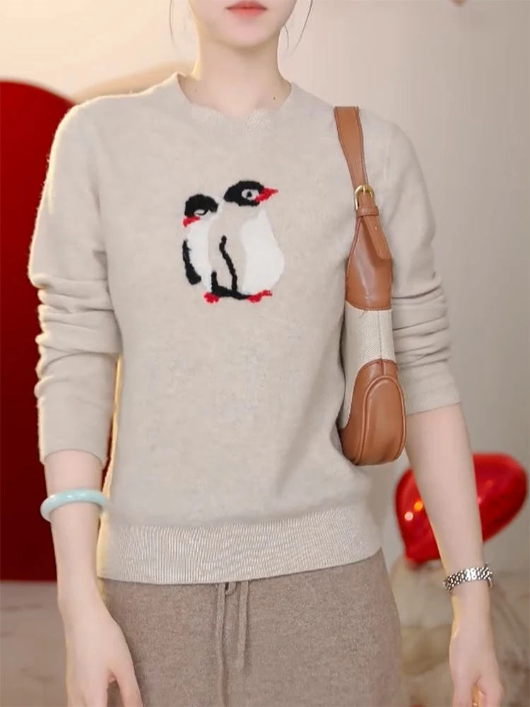

Корейский модный вязаный свитер большого размера с мультяшной вышивкой, облегающий топ для женщин, осенняя новинка