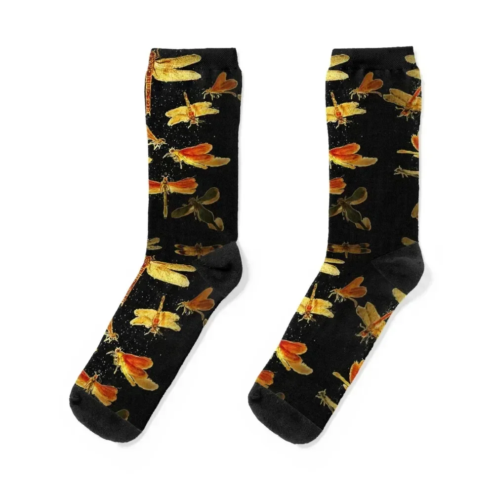 

Dragonflies Golden Dragonflies Dragonfly Trend Socks Thermal man winter anti-slip cotton Mens Socks Women's