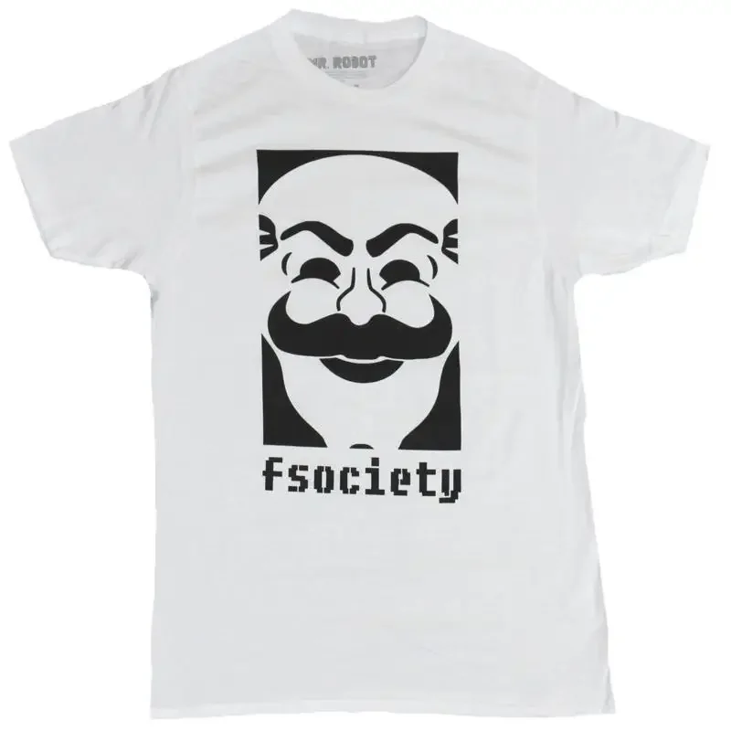 Mr Robot Adult New T Shirt F society Fsociety Black Stamped Mask Pic
