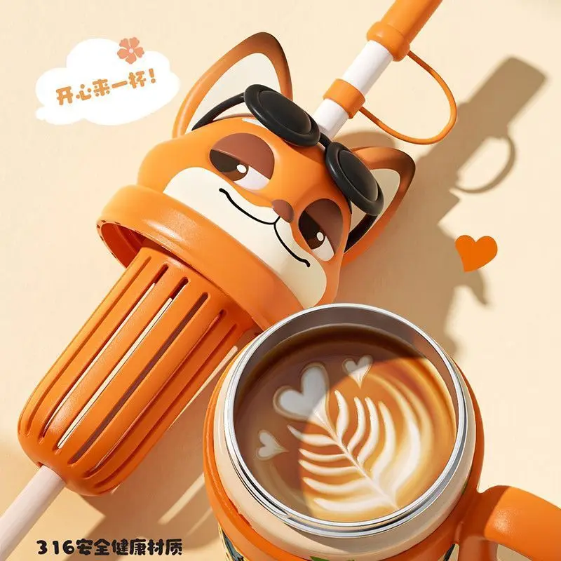 애니메이션   주토피아   닉과 주디   800ML   빨대 보온병   유니섹스   휴대용   얼음컵   귀여운   대용량   주변   생일 선물