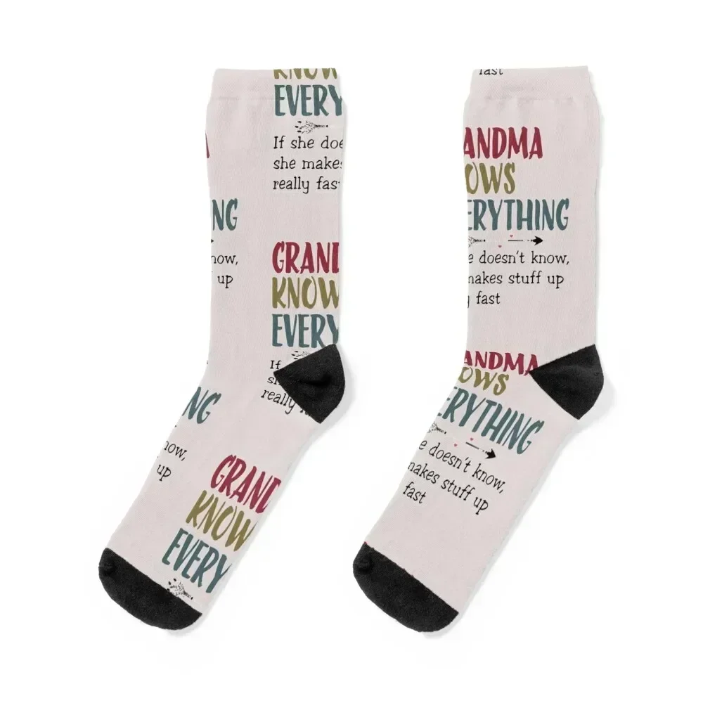 

Grandma Knows Everything if she doesn't know she make stuff up really fast Socks loose gym christmass gift Women's Socks Men's