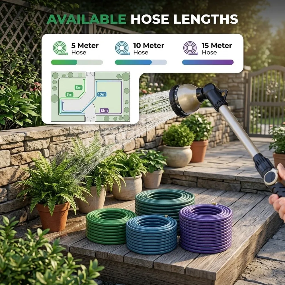 Zinc Alloy Garden Hose Sprayer 18 Inch Long Reach Wand Thumb Control Valve 10 Settings For Outdoor Yard Cleaning Lawn Care