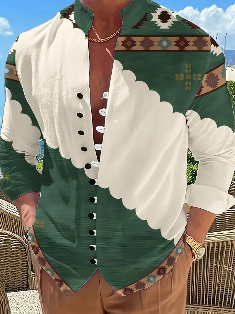 قميص رجالي طويل الأكمام جديد مطبوع زر قميص موضة فضفاضة قميص رجالي ملابس كاجوال ملابس رجالية مسلمة